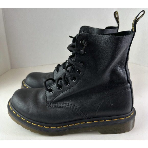 Doc Dr. Martens 1460 Virginia Soft Leather Boots Black Lace Up Women's Size 8 - Picture 2 of 14